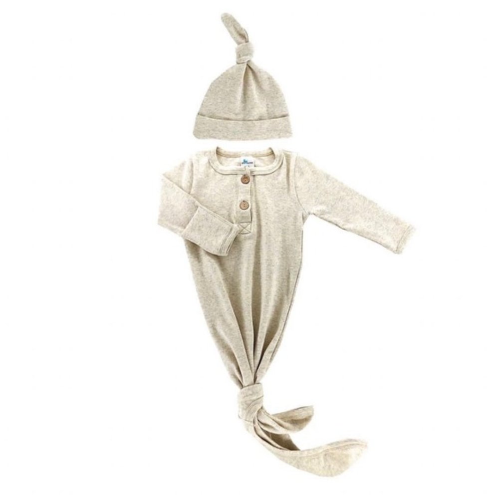 **SOLD** Oatmeal Knotted Gown (Charcoal Baby Gown w/ Hat) - **Never Worn**